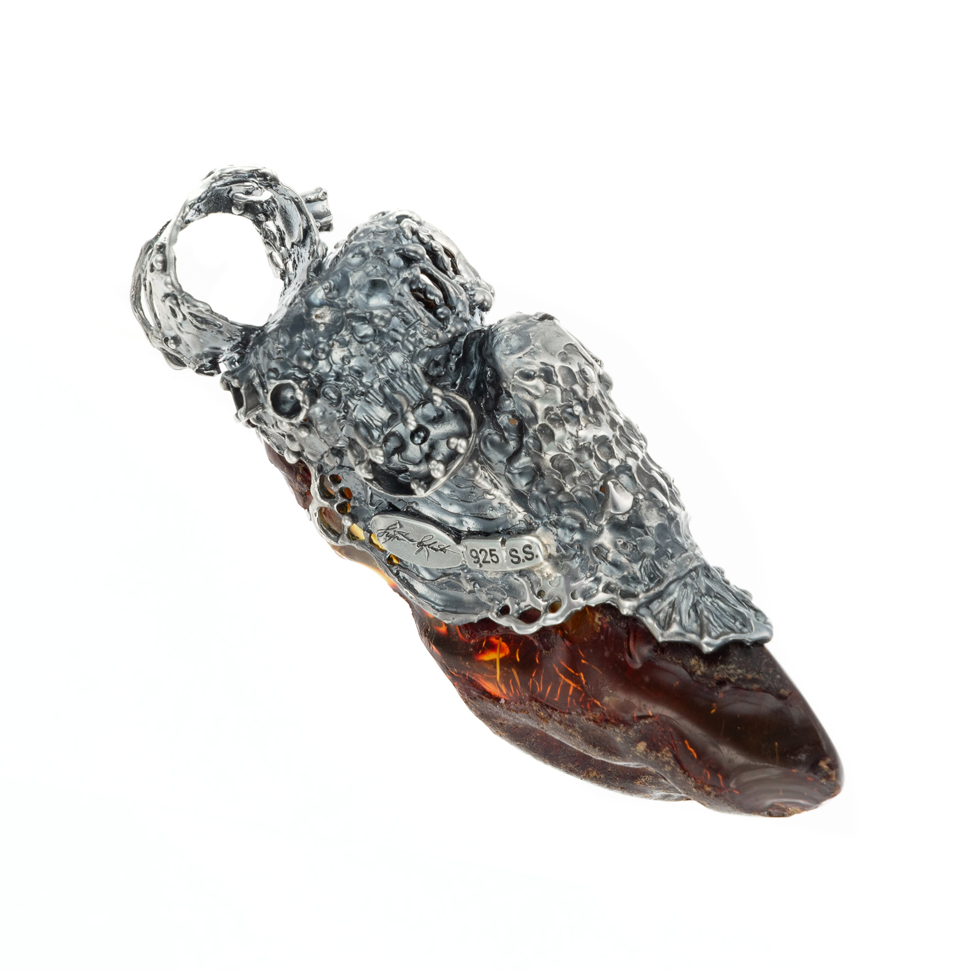 Sterling Silver and Natural Baltic Amber Ghost Pendant 7